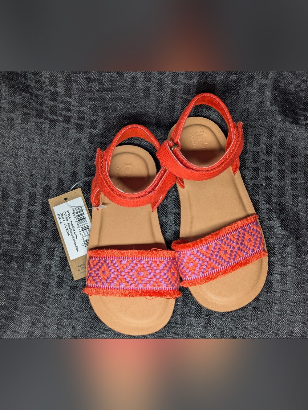 Red & Pink Flame Diamond Global Strap Embroidered Toms Remi Ankle Strap Sandals.